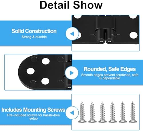 2 PCS Table Folding Flip Top Hinges, 2.76 Inch Zinc Alloy Flip Top Hinge, 180 Degree Round Edge Folding Table Hinge for Sewing Machines and Drop Leaf Tables, Black with Screws