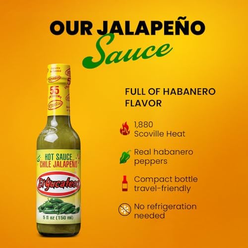 El Yucateco Jalapeño Hot Sauce, Authentic Mexican Green Jalapeo Pepper Sauce, Mild Heat, 5 fl oz, Pack of 1
