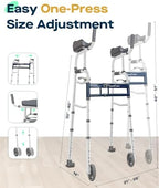 Folding Narrow Upright Walkers for Seniors - with Removable Armrests, Adjustable Width Lightweight Narrow Walker for Elderly and Bariatric, 450lb Heavy Duty Platform Walker for Small Spaces