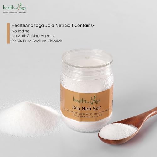 HealthAndYoga™ Jala Neti Salt Jar (300 GMS or 10 oz) - Non-Iodised, Pure Grade Sodium Chloride -Safe Hygienic Saline Solution for Yogic Nasal Wash – Clears Blocked Mucus - Use with Neti Pots