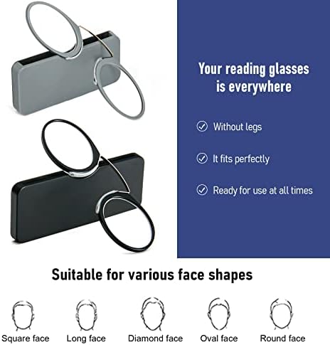 DXYXYO Mini Armless Reading Glasses Clip on Nose for Men Women 2 Pack Thin Compact Readers with Small Portable Case