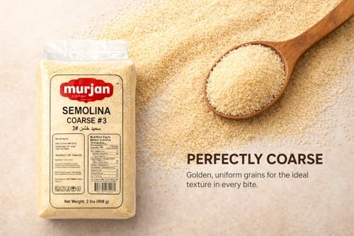 Murjan Coarse Semolina #3, 2 lb (908 g) – Premium Durum Wheat Semolina Flour, Coarse Grind, Vacuum Sealed for Freshness, Product of Turkey, Perfect for Pasta, Couscous & Baking