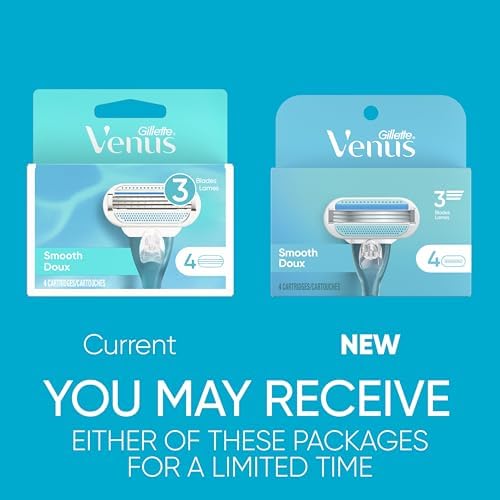Gillette Venus Women's Original 3 Blade Razor Refills, 4 Count (Packaging May Vary)