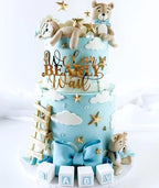 "We Can Bearly Wait" Baby Shower Cake Topper, Gold Acrylic Bear Theme Party Cake Topper, Welcome Baby,Pregnancy Announcement,Baby to Be for Baby Shower Party Supplies,Gender Reveal Photo Props