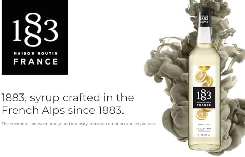 1883 Yuzu Lemon Syrup for Drinks, Made in France, 1 Liter Glass Bottle