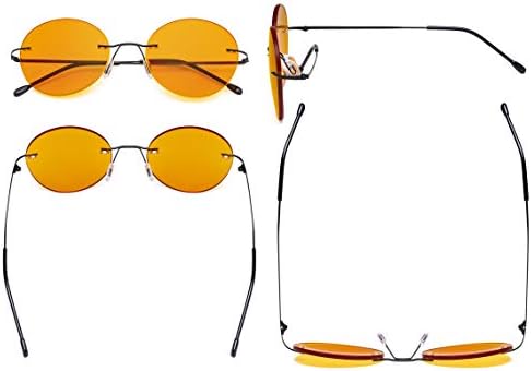 Eyekepper Frameless Blue Light Blocking Glasses with Orange Tinted Lens for Sleeping - Round Rimless Computer Reading Glasses Men Women Black +1.25