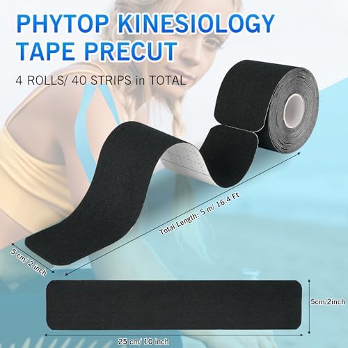 Kinesiology Tape Roll (40 Count, 10") | Latex-Free K Tape Precut Strips for Sports | Kinesiotape Ideal for Knee, Shoulder, and Elbow Support (Black+Beige, 5CM X 5M)