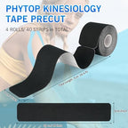 Kinesiology Tape Roll (40 Count, 10") | Latex-Free K Tape Precut Strips for Sports | Kinesiotape Ideal for Knee, Shoulder, and Elbow Support (Black+Beige, 5CM X 5M)