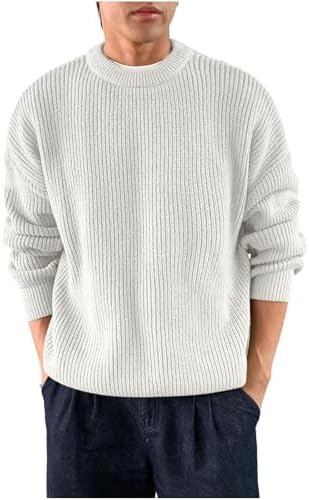 Mens Crew Neck Sweaters Fall Winter Knitted Long Sleeve Slim Fit Pullovers Casual Loose Warm Sweatshirts