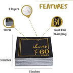 Cheers to Years Cocktail Napkins - 50 PK - 3-Ply Birthday Napkins 5x5 Inches Disposable Party Napkins Beverage Paper Napkins or Birthday Decorations Wedding Anniversary Black and Gold (60 Years)