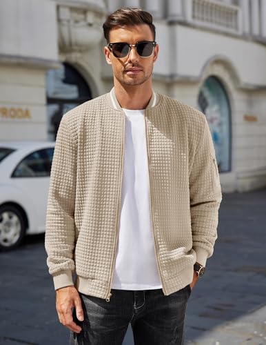 COOFANDY Mens Zip Up Sweater Jacket Waffle Sweatshirt Knit Bomber Lightweight Casual Jackets
