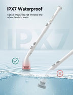 HiCOZY Electric Spin Scrubber HS1, Cordless Shower Scrubber for Cleaning with 4 Replaceable Brush Heads Adjustable Extension Handle, IPX7 Waterproof Cleaning Brush for Bathroom Floor White