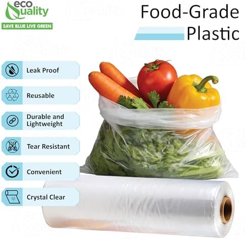EcoQuality 18" x 24" Plastic Produce Bags on a Roll 250 Bags/Roll - Food Storage Bags, Clear Plastic Bags for Vegetables, Food, Fruits, Bread, Pet Waste, Grocery, Supermarket Bags (1)