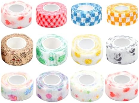 12 Pack Self Adhesive Bandage Wrap Elastic Cohesive Grip Wrap Tape for Finger Wrist Sports