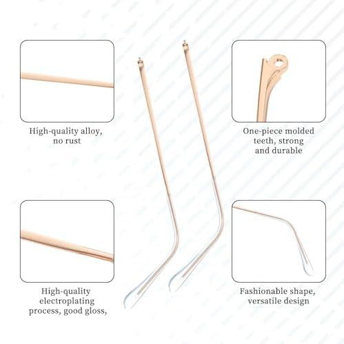 Glasses Arm Replacement Metal Gold Eyeglass Legs Replacement Single Teeth Thin Eyeglasses Repair Legs Sunglasses Arm with Transparent Tips Glasses Temple Eyewear Frame Temple Accessory