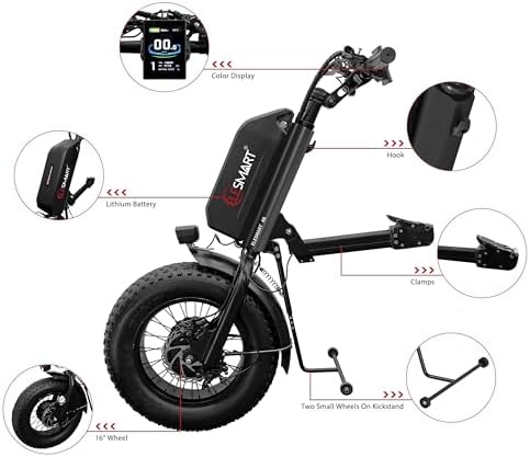 A8 Electric Handcycle Wheelchair Power Attachment, Wheelchair Motor Attachment for Manual to Electric Upgrade, 15 Ah, 48V 1000W, Center Connection, Black