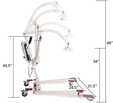 Patient Lift Electric Unfoldable Hydraulic Body Transfer for Home Use Seniors Easy-Assembly, Battery-Powered, 400lb Weight Capacity with Medium U-Sling, White, 1 Count (Pack of 1)