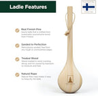 Northwood Sauna - Sauna Ladle - Handmade from Finnish Pine Wood - Natural Rope - 14″ Handle & 3.4 oz (100 mL) Capacity Spoon