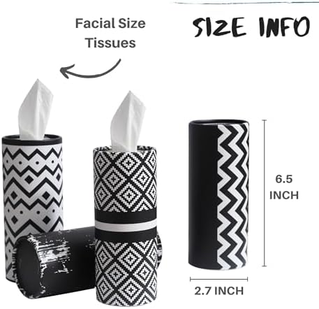 Winoo Design Small Car Tissues Holder - 4PK Modern Black Plastic & Resin Facial Tissues Cylinder - Fits Most Car Cup Holders - Travel Tissue Tubes Box Container