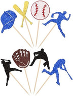 24 PCS Baseball Cupcake Toppers Glitter Baseball Players Sports Theme Cupcake Picks for Baseball Theme Baby Shower Birthday Party Cake Decorations Supplies