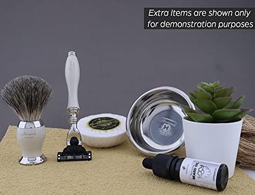 Haryali London Mens Shaving Kit 3 Edge Razor with Pure White Badger Hair Shaving Brush, Soap and Bowl Perfect Set for Men