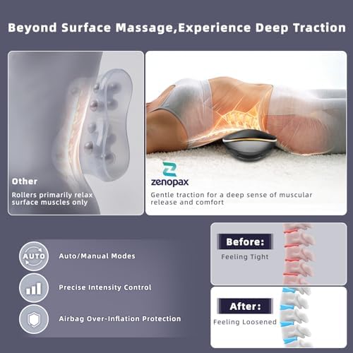 Zenopax 4-in-1 Electric Lumbar Traction Device - Adjustable Back Massager for Deep Tissue Pain Relief with Heat, Vibration, Electrotherapy, Home Lumbar Decompression ＆ Sciatica Relief(Golden)