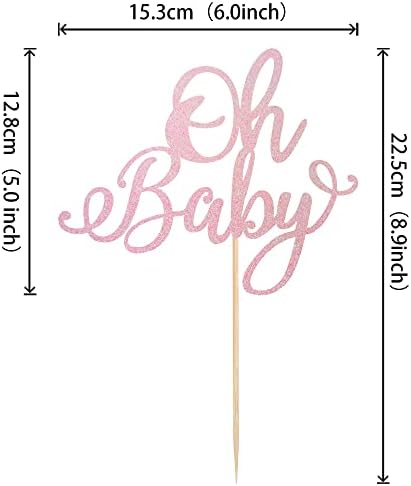 Rsstarxi 1 Pack Oh Baby Cake Topper - Pink Glitter Baby Shower Cake Pick Decorations for Baptism, Gender Reveal, or Kids Birthday Party