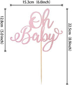 Rsstarxi 1 Pack Oh Baby Cake Topper - Pink Glitter Baby Shower Cake Pick Decorations for Baptism, Gender Reveal, or Kids Birthday Party
