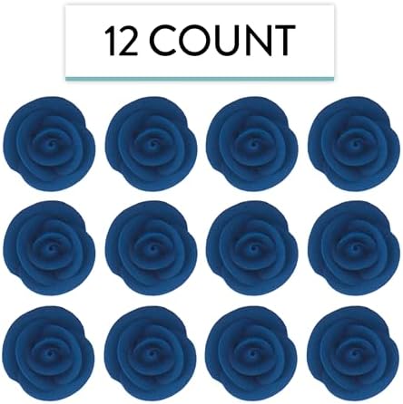 Global Sugar Art Edible Kosher Royal Icing Royal Blue Medium Roses 12 Count for Cake and Cupcake Decorating by Chef Alan Tetreault