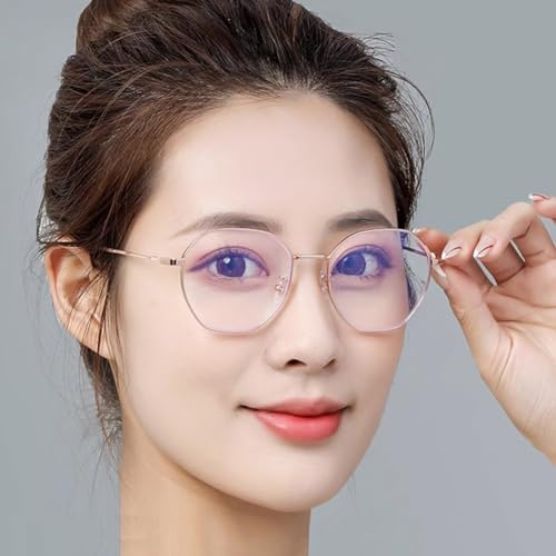 Ultralight Metal Reading Glasses for Women, Fashion Polygon Frame Readers, Blue Light Blocking Computer Glasses (Color : Gold, Size : 2.5x)