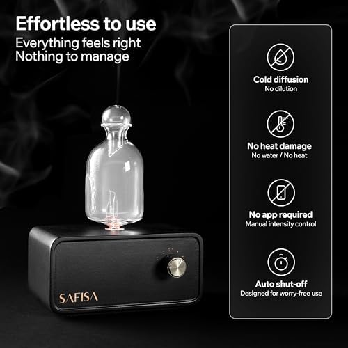 Waterless Essential Oil Diffuser, Nebulizing Cold Air Scent Diffuser for Home, 700 Sq. Ft., Portable Glass Waterless Diffuser for Large Room, Cordless Rechargeable, Smart, Hotel-Style