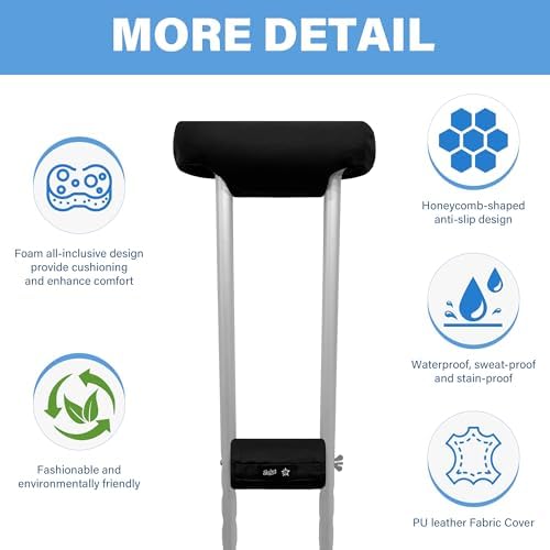 SPRING SEAON Premium Crutches Padding PU Leather Fabric Crutch Underarm Pad and Hand Grip Covers-Comfortable, Waterproof and Sweat-proof Crutches Accessories Crutch Pads for Adult & Youth
