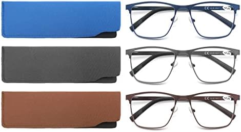 MODFANS Men Reading Glasses Blue Light Blocking Glasses Metal Square Readers Stainless Steel Material Anti Eyestrain/Glare/UV