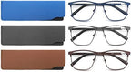 MODFANS Men Reading Glasses Blue Light Blocking Glasses Metal Square Readers Stainless Steel Material Anti Eyestrain/Glare/UV