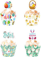 48 Pieces Easter Cupcake Toppers Bunny Cupcake Wrappers Kit for Easter Spring Party Decor Dessert Supplies