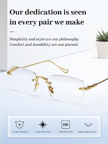 LUFF Rimless Reading Glasses for Men Women | Ultra Lightweight 0.6oz | Computer Readers Anti-Eyestrain | +1.0 to +4.0