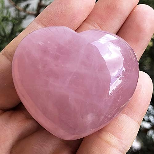 Natural Rose Quartz Puff Heart, Carved Polished Palm Worry Pocket Love Stone Healing Crystal 1.7"