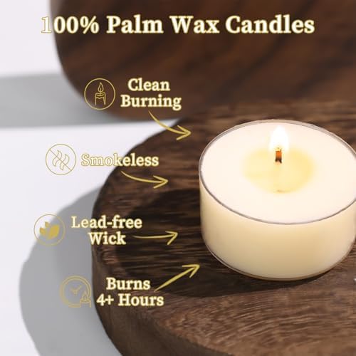 Scented Tea Lights Candles, Vanilla Embrace, 48 Pack – 100% Palm Wax Scented Tealights, Ivory Color, 6 Hour Long Burning, Vanilla Aromatherapy Tea Lights Candles for Relaxation, Home, Spa, Events