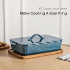 Casserole Dish with Lid, Ceramic 9x13 Casserole Dish for Oven, Rectangular Bakeware, Large Baking Dish with Handles for Holiday Cooking, Roasting, Baking, Oven & Microwave Safe (Blue)