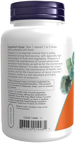 NOW Foods Supplements, Potassium Citrate 99 mg, Supports Electrolyte Balance and Normal pH*, Essential Mineral, 180 veg Capsules