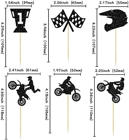 Ephlyn Motorcycle Cupcake Topper, 24 Pcs Black Glitter Decorations for Sports Motocross Theme Man Boy Birthday Party Cake