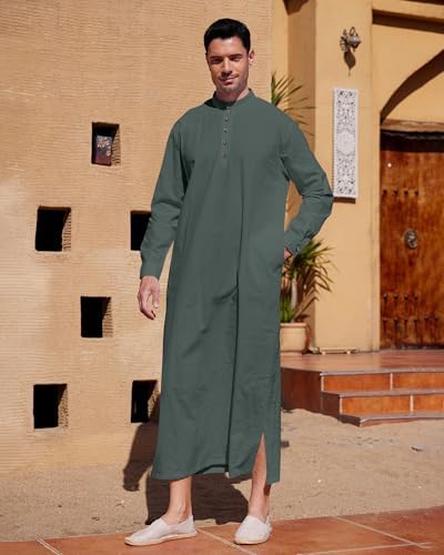 YAOHUOLE Muslim Thobe for Men Button down Mens Caftans Big and Tall Mens Arab Thobe with Pocket