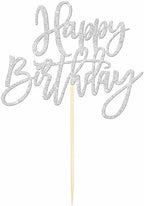 ZHUOWEISM 1 PCS Happy Birthday Cake Topper Glitter Happy Birthday Cake Pick for Celebrating Happy Birthday Anniversary Theme Party Cake Decorations Supplies Silver