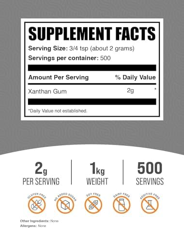 BulkSupplements.com Xanthan Gum Powder - Xanthan Gum Thickener, Xanthan Gum for Baking - Xanthan Gum Gluten Free, Food Grade, 2g per Serving, 1kg (2.2 lbs) (Pack of 1)