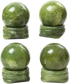 Natural Green Jade Ball with Stone Stand, Healing Crystal Sphere for Home Fengshui Yoga Meditation, Reiki Energy Balancing 1.18”(30mm)