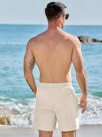 PLEPAN Mens 5 Inch Linen Shorts - Casual Elastic Waist Drawstring Summer Beach Shorts with Pocket