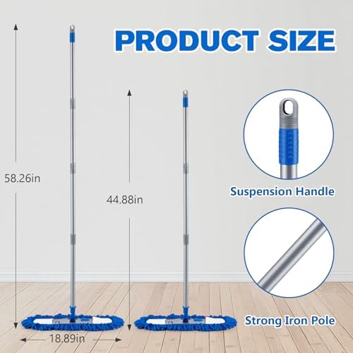 Dust Mop for Hardwood Floors,58" Long Handle Wet & Dry Mop,180° Rotating Microfiber Washable Mop for Tile,Laminate,Vinyl Floors,Pet Hair Cleaning