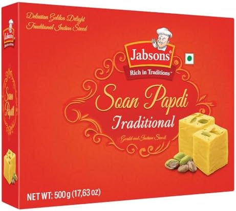 Jabsons - Traditional Soan Papdi, Flaky Indian Sweet, 17.6 oz (500 G)