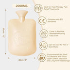 Hot Water Bottle wtih Cover, Hot Water Bag, 2L Rubber Warm Hot Water Bottles Pouch with Soft Waist Cover for Neck, Shoulder, Back, Hand, Legs and Period Pain Relief