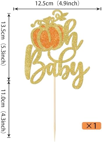 1 Pack Oh Baby Pumpkin Cake Topper Glitter Fall Harvest Cake Pick for Autumn Theme Party Thanksgiving Baby Shower Kids Birthday Party Cake Decoration Supplies Orange